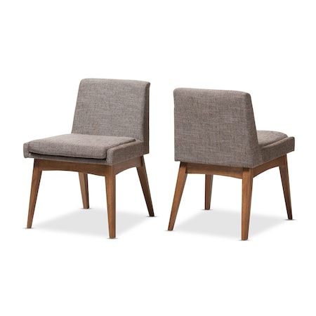 Baxton Studio Walnut Wood Finishing and Gravel Upholstered Dining Side Chair, PK2 133-7146